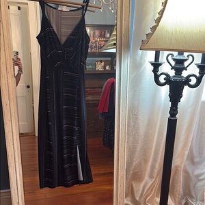 BCBGeneration Black Midi Dress with Subtle Stripes